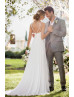 Beaded Straps Ivory Pleated Chiffon Backless Wedding Dress
